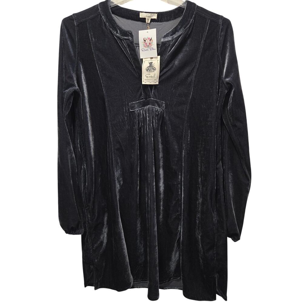 Easel Los Angeles (River Bleu) Blue Velvet Pullover Mini Dress Small NWT
